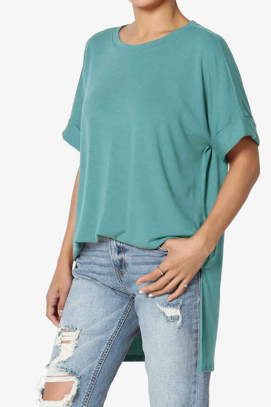 Onella Round Neck Rolled Short Sleeve Top DUSTY TEAL_3