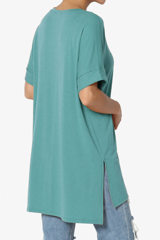 Onella Round Neck Rolled Short Sleeve Top DUSTY TEAL_4