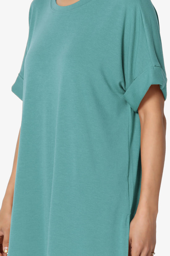 Onella Round Neck Rolled Short Sleeve Top DUSTY TEAL_5