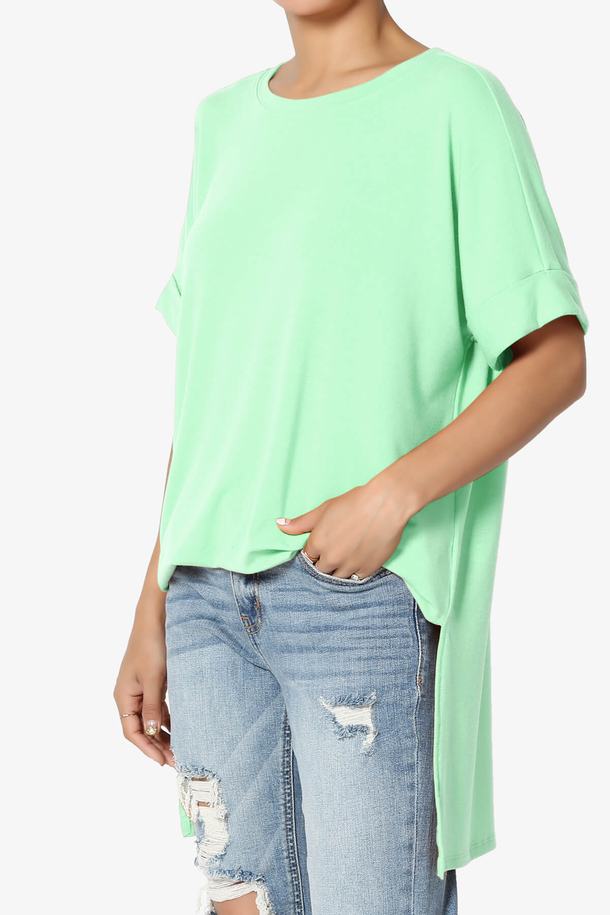 Onella Round Neck Rolled Short Sleeve Top GREEN MINT_3