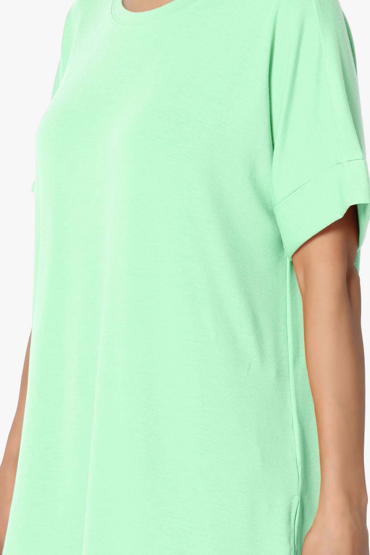 Onella Round Neck Rolled Short Sleeve Top GREEN MINT_5