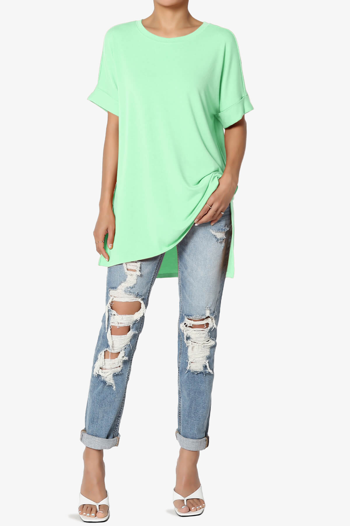 Onella Round Neck Rolled Short Sleeve Top GREEN MINT_6