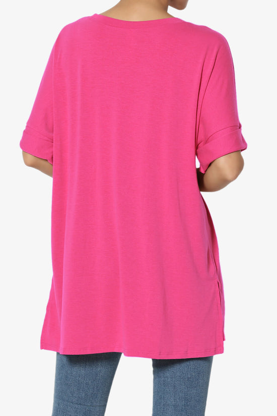 Load image into Gallery viewer, Onella Round Neck Rolled Short Sleeve Top HOT PINK_2
