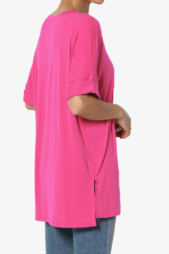 Load image into Gallery viewer, Onella Round Neck Rolled Short Sleeve Top HOT PINK_4
