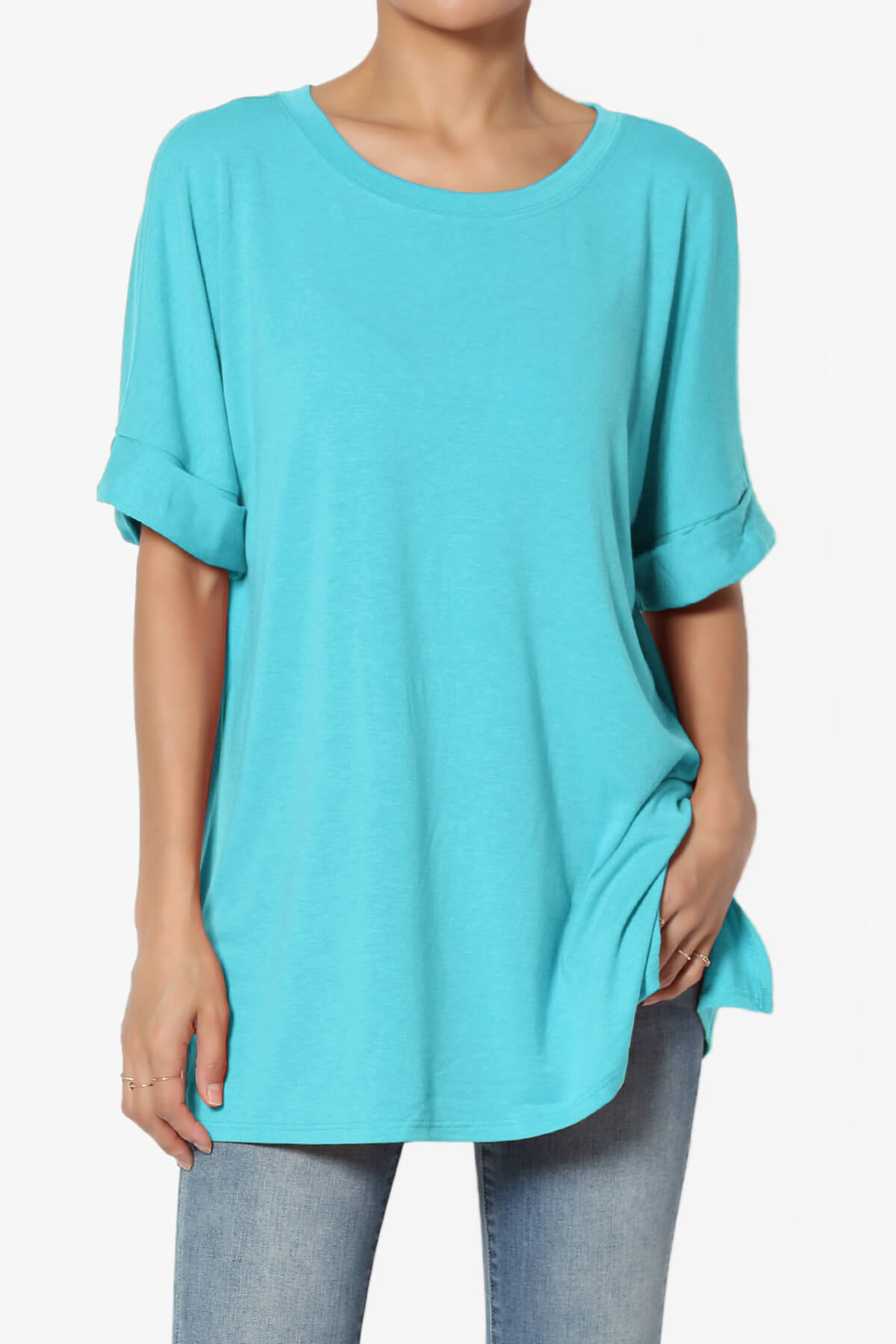 Onella Round Neck Rolled Short Sleeve Top ICE BLUE_1