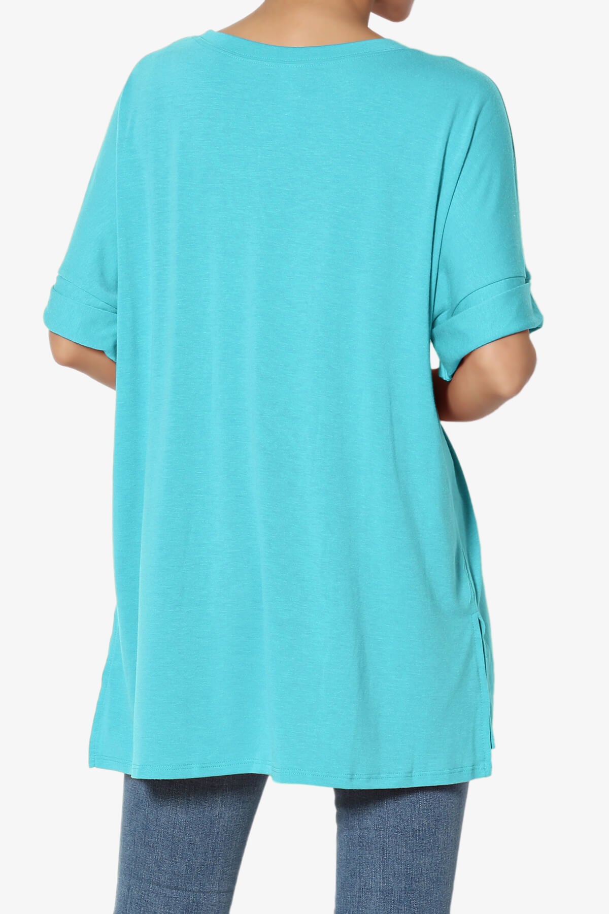 Onella Round Neck Rolled Short Sleeve Top ICE BLUE_2