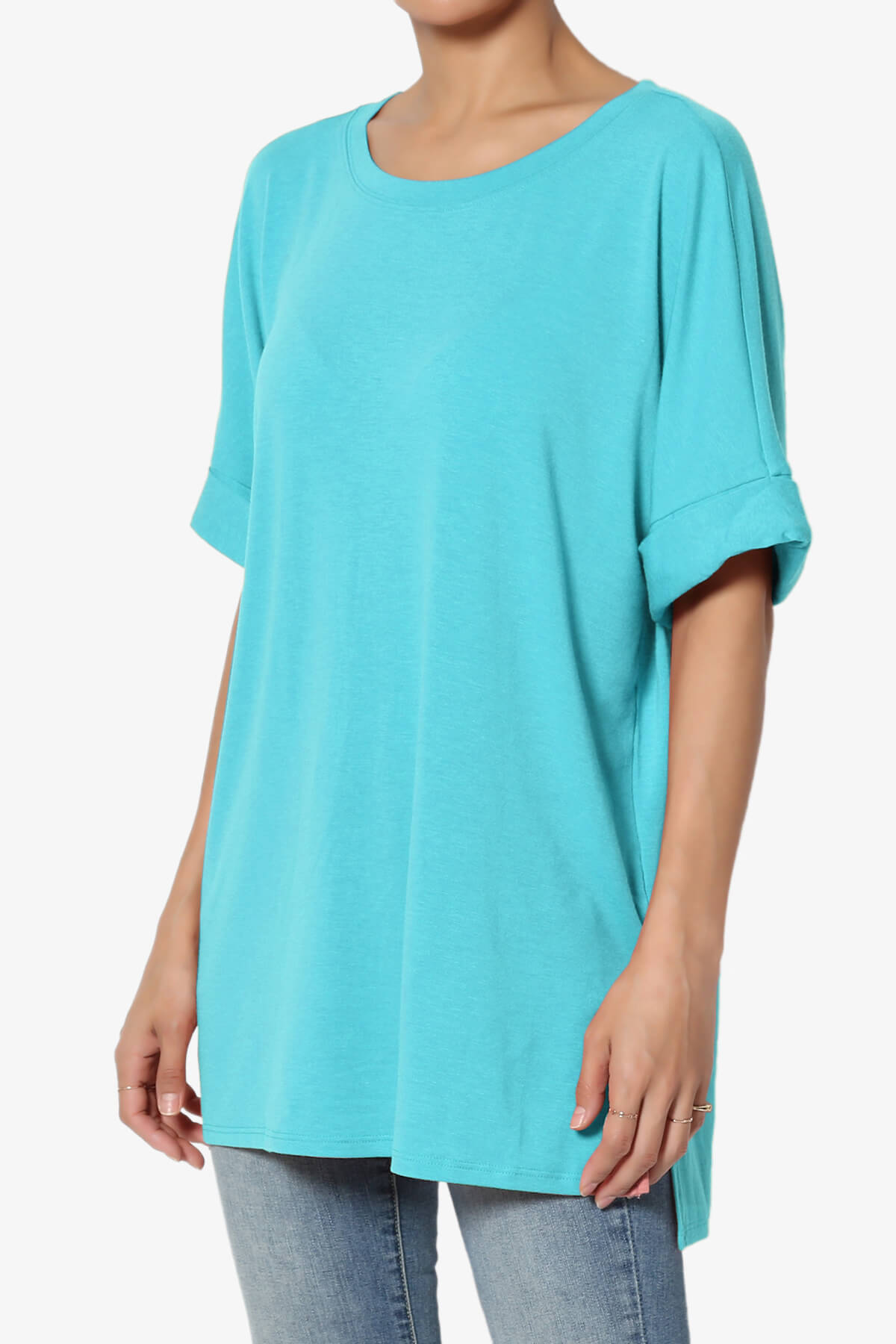 Onella Round Neck Rolled Short Sleeve Top ICE BLUE_3