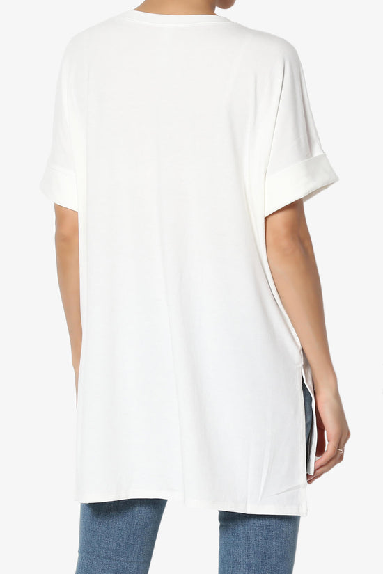 Onella Round Neck Rolled Short Sleeve Top IVORY_2
