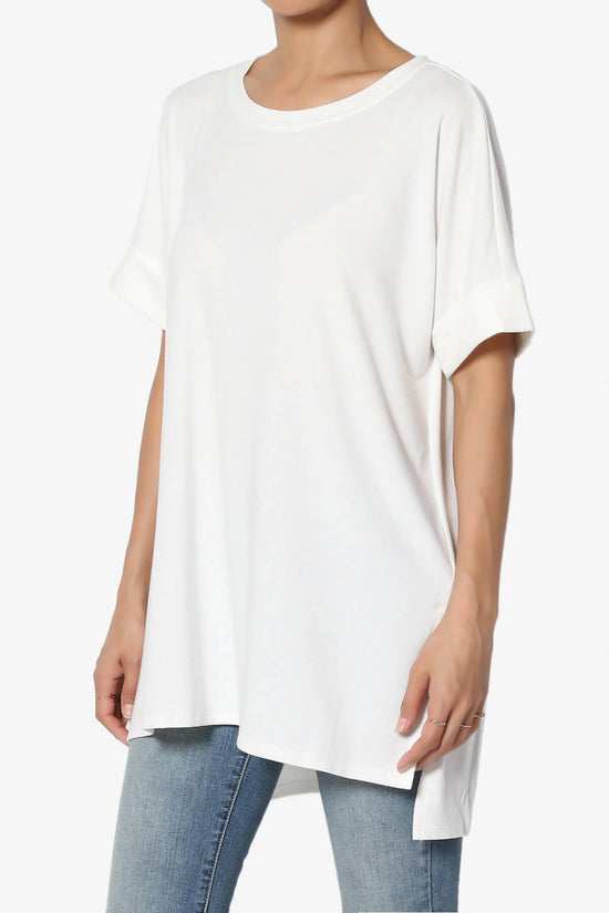 Onella Round Neck Rolled Short Sleeve Top IVORY_3