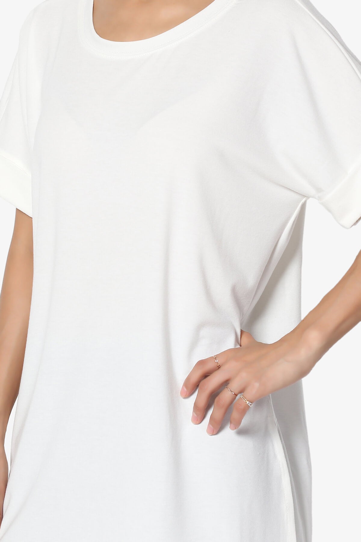 Onella Round Neck Rolled Short Sleeve Top IVORY_5