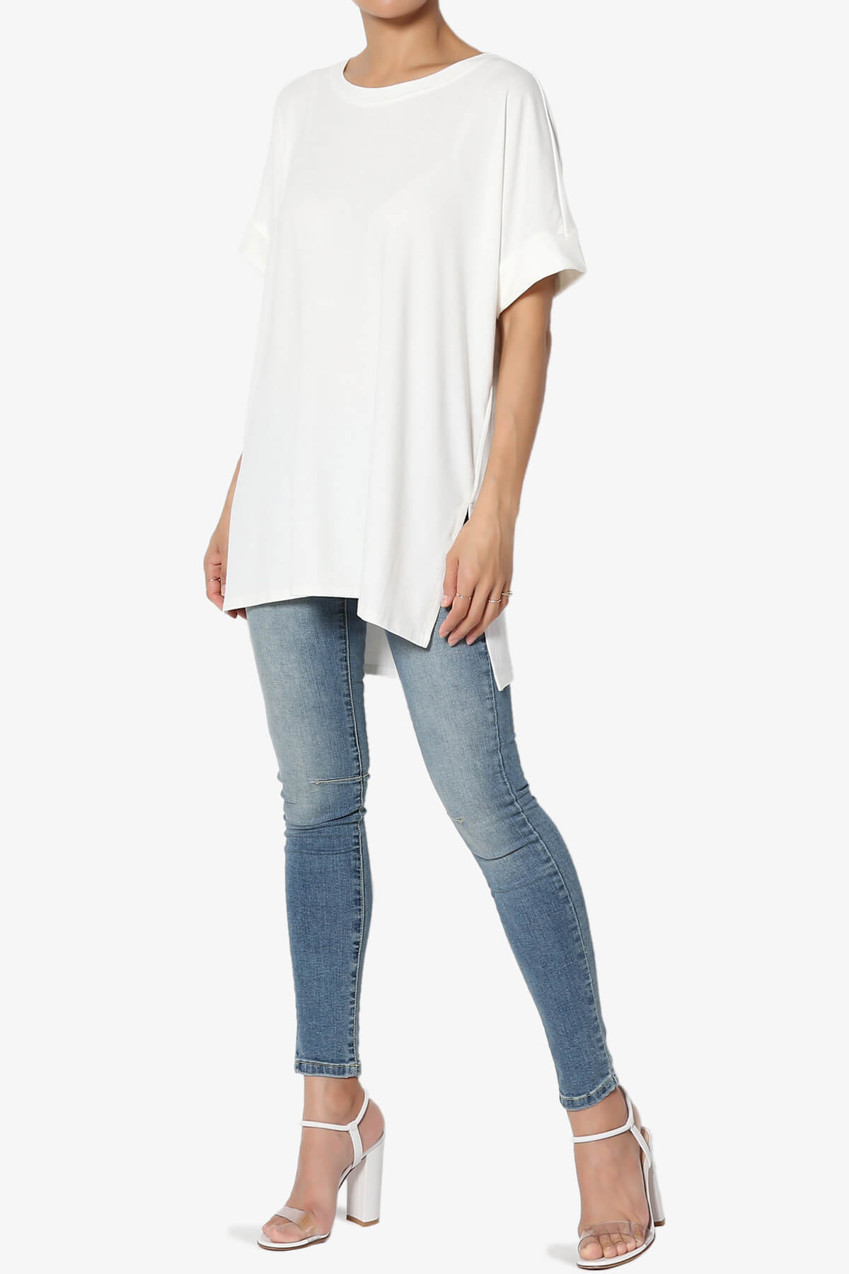 Onella Round Neck Rolled Short Sleeve Top IVORY_6