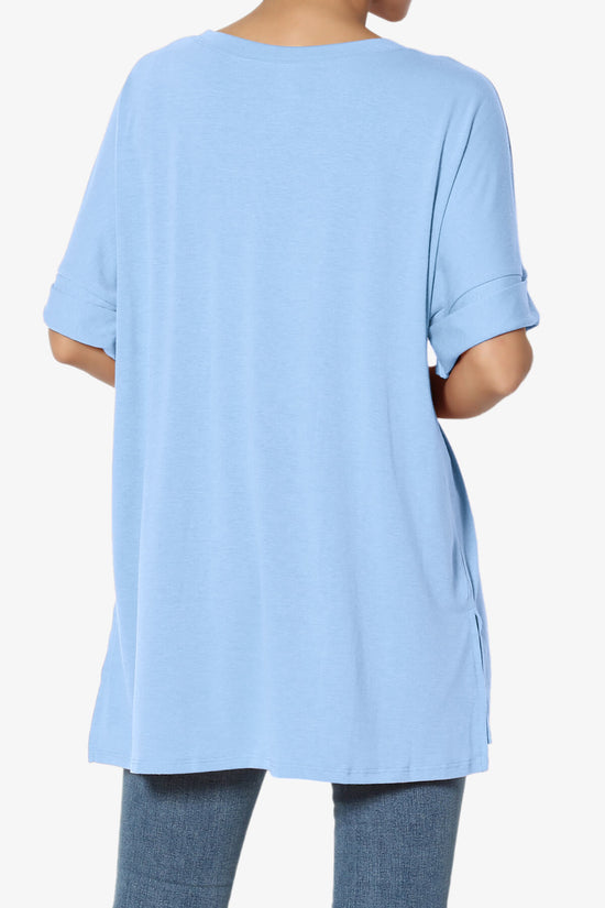 Onella Round Neck Rolled Short Sleeve Top LIGHT BLUE_2
