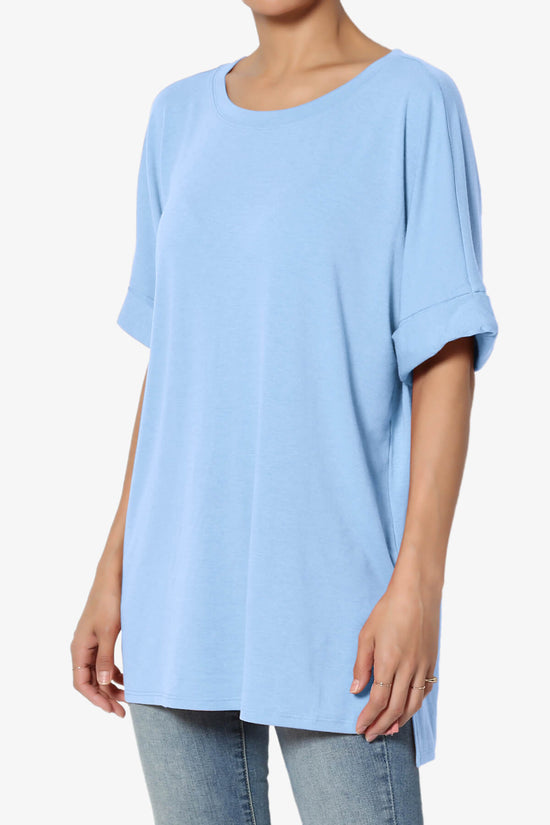Onella Round Neck Rolled Short Sleeve Top LIGHT BLUE_3