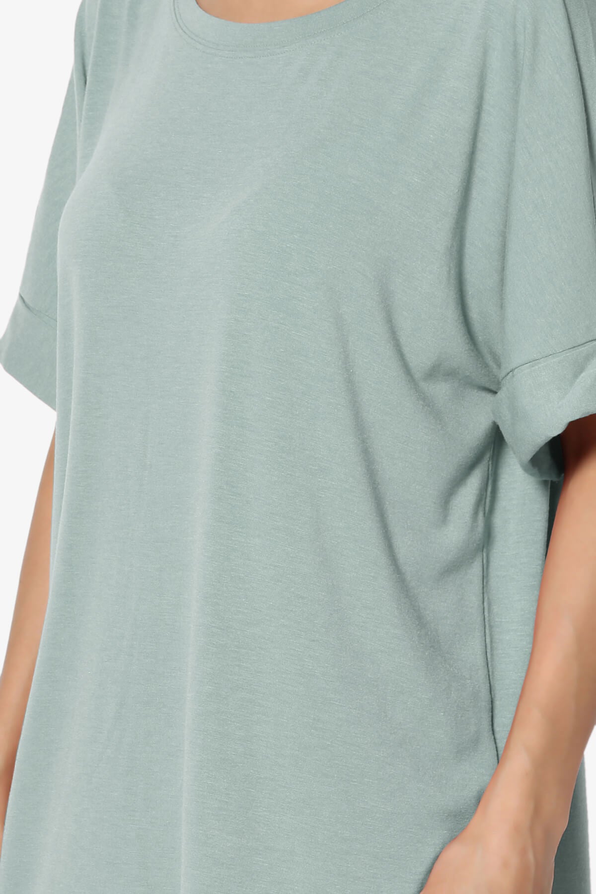 Onella Round Neck Rolled Short Sleeve Top LIGHT GREEN_5