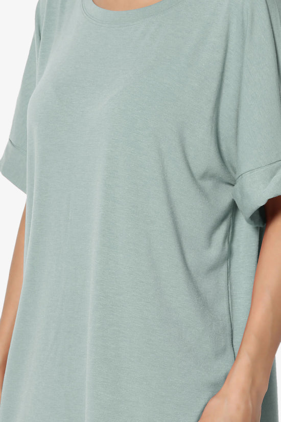 Load image into Gallery viewer, Onella Round Neck Rolled Short Sleeve Top LIGHT GREEN_5
