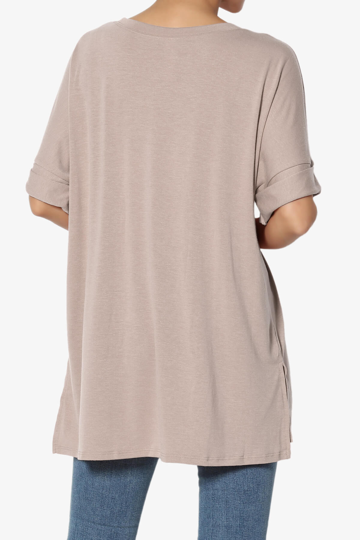Load image into Gallery viewer, Onella Round Neck Rolled Short Sleeve Top LIGHT MOCHA_2
