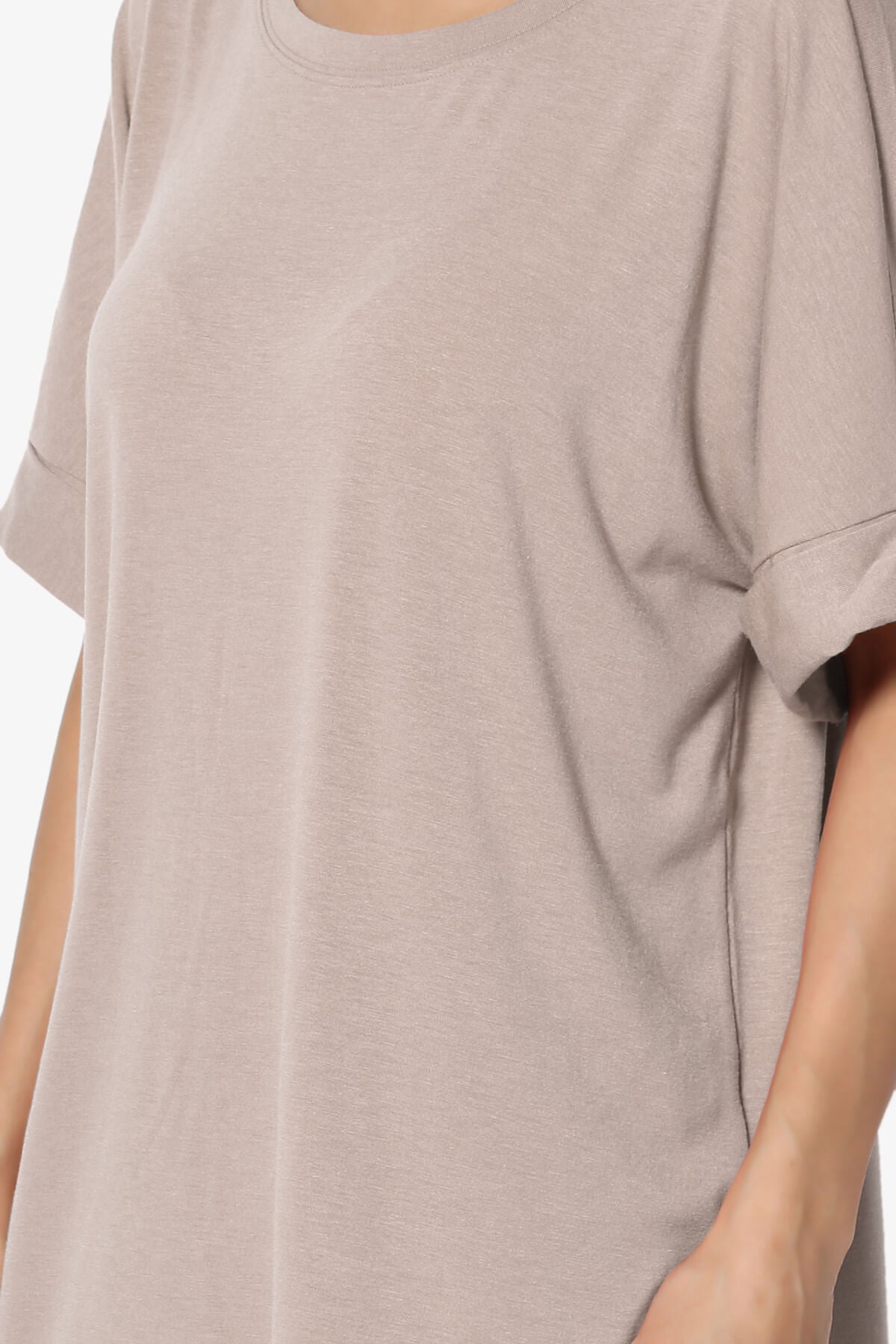 Load image into Gallery viewer, Onella Round Neck Rolled Short Sleeve Top LIGHT MOCHA_5
