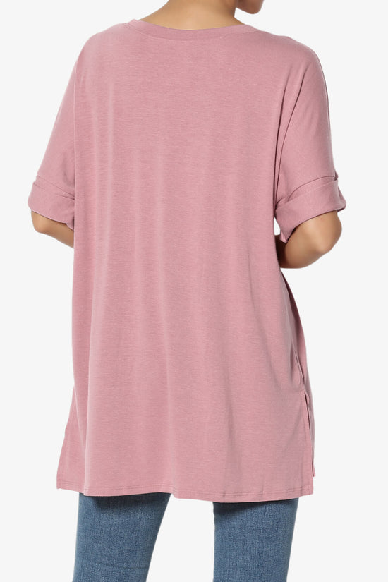 Onella Round Neck Rolled Short Sleeve Top LIGHT ROSE_2