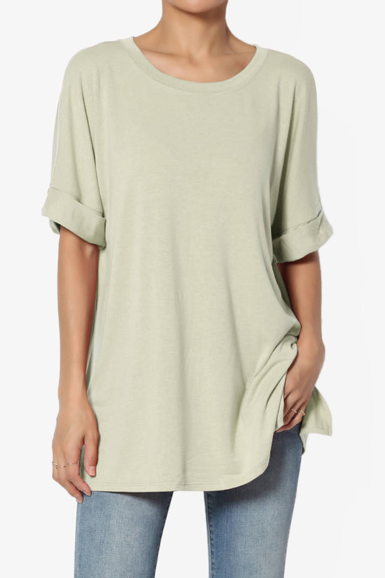 Load image into Gallery viewer, Onella Round Neck Rolled Short Sleeve Top LIGHT SAGE_1
