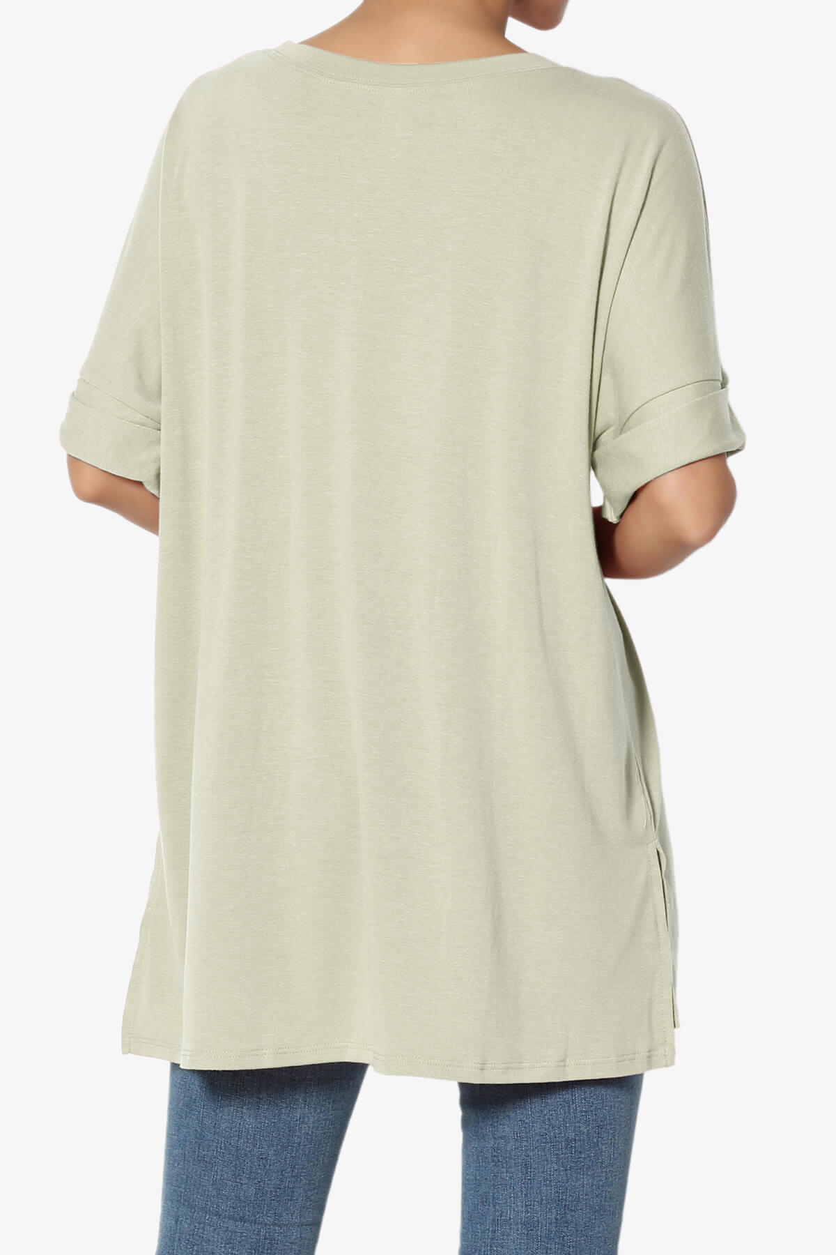 Load image into Gallery viewer, Onella Round Neck Rolled Short Sleeve Top LIGHT SAGE_2
