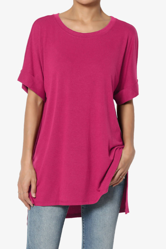 Load image into Gallery viewer, Onella Round Neck Rolled Short Sleeve Top MAGENTA_1

