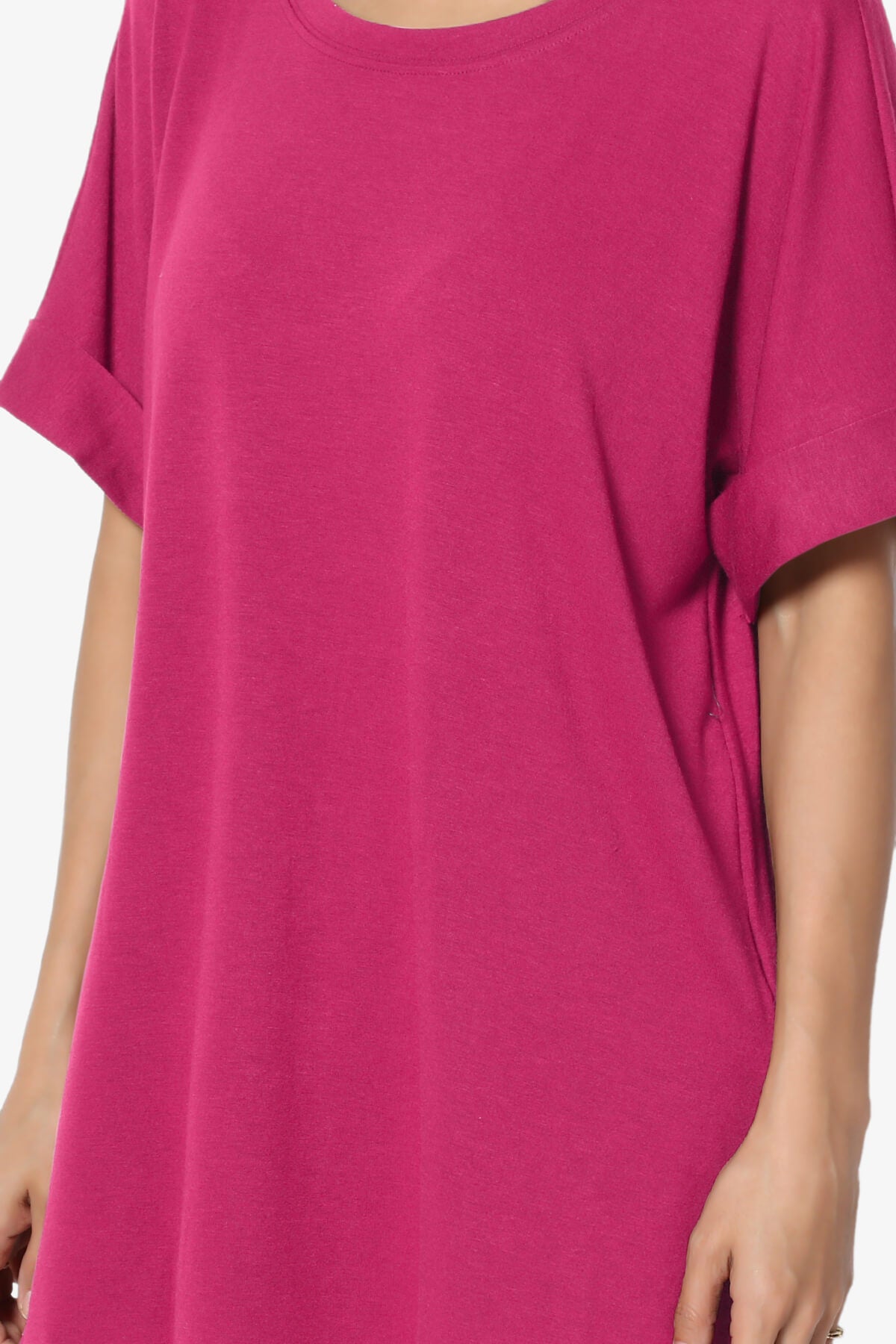 Load image into Gallery viewer, Onella Round Neck Rolled Short Sleeve Top MAGENTA_5
