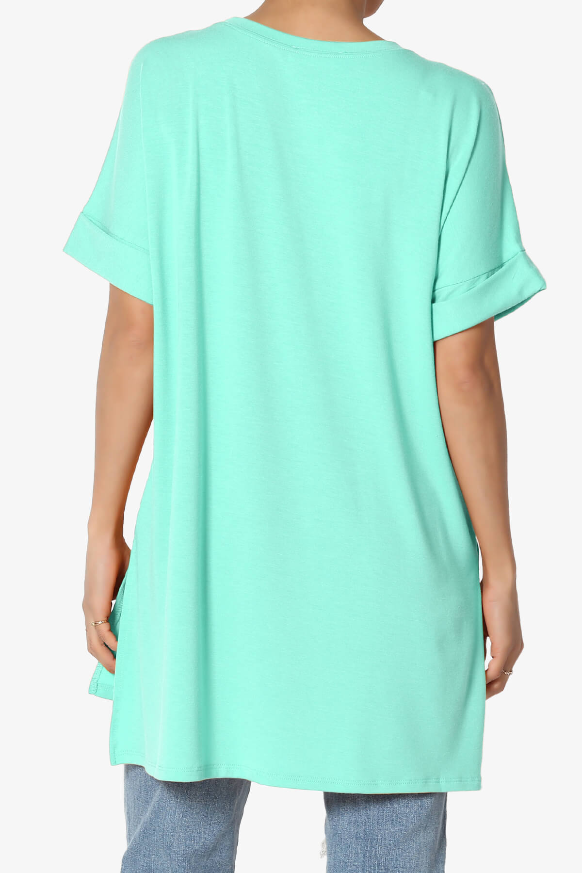 Onella Round Neck Rolled Short Sleeve Top MINT_2