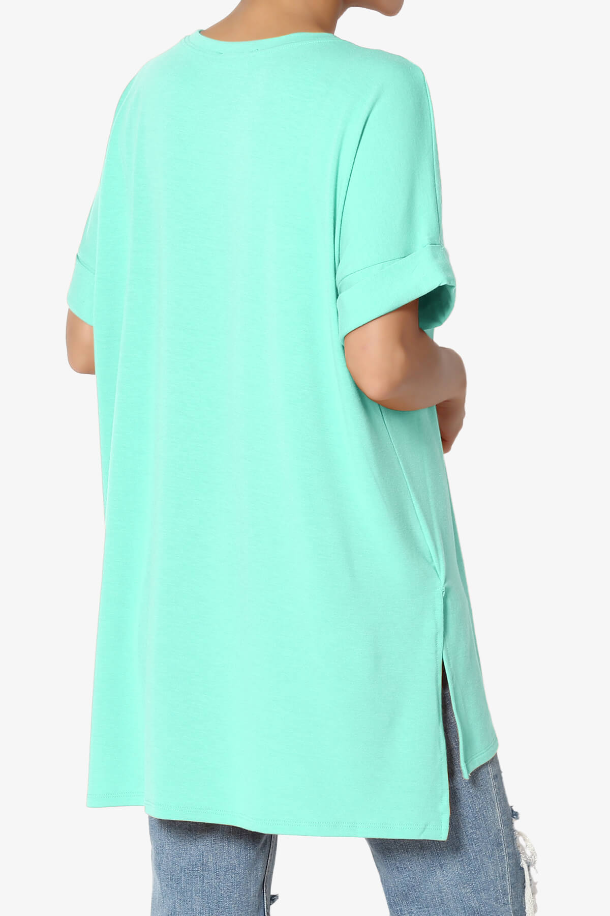 Onella Round Neck Rolled Short Sleeve Top MINT_4
