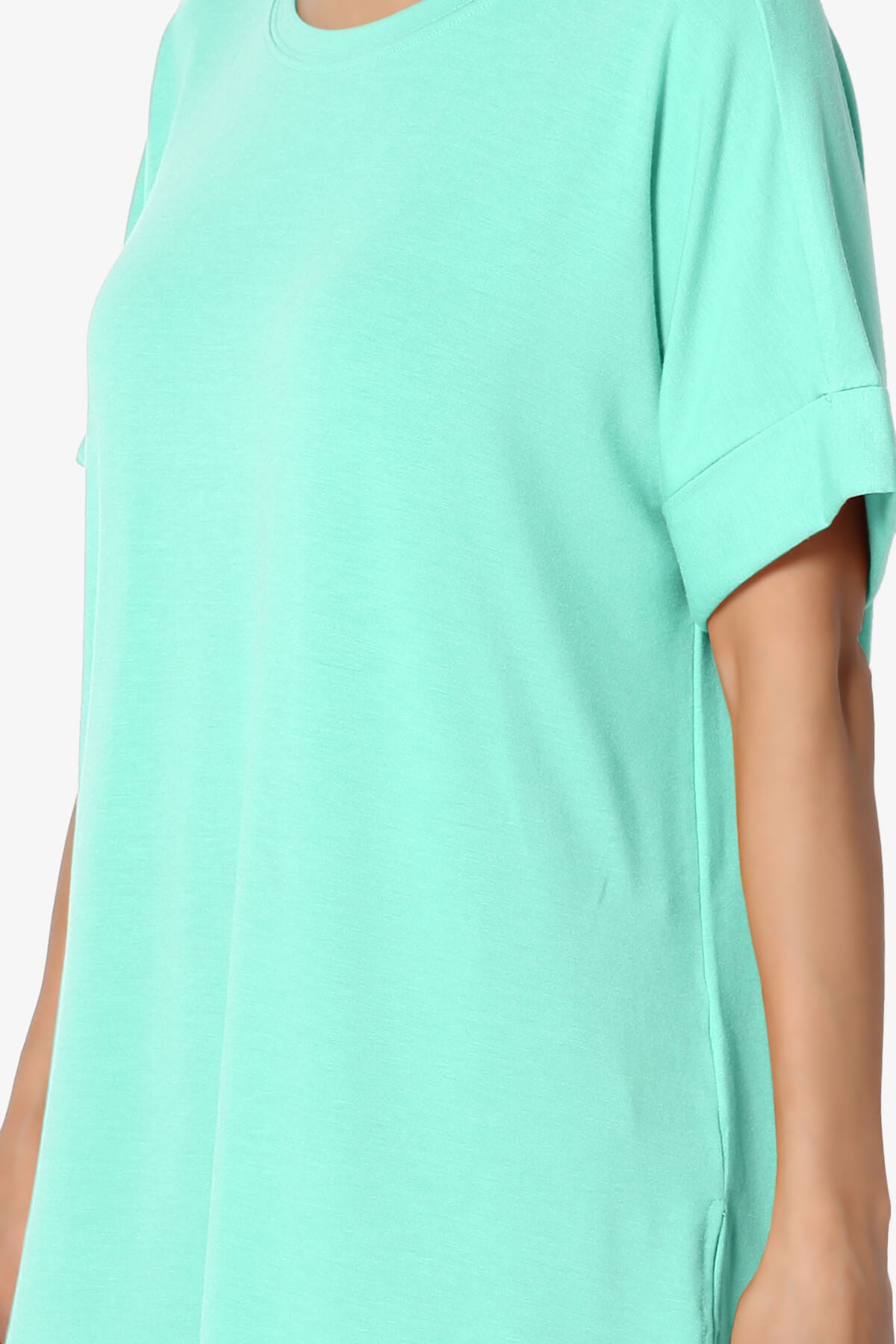Onella Round Neck Rolled Short Sleeve Top MINT_5