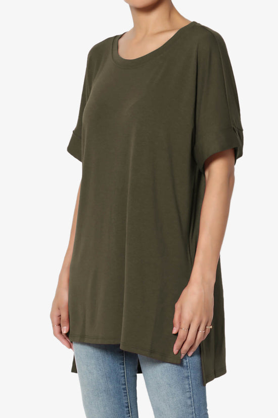 Onella Round Neck Rolled Short Sleeve Top OLIVE_3
