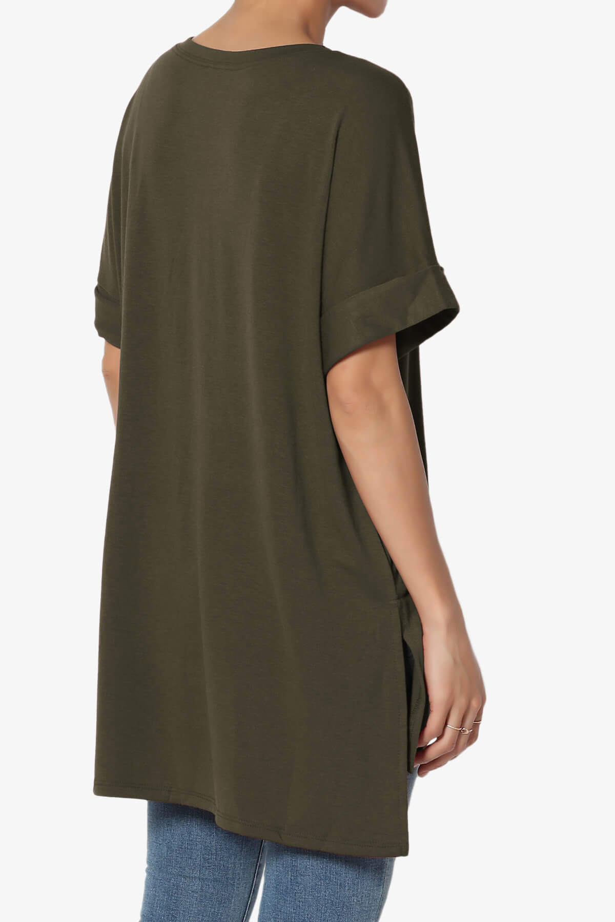 Onella Round Neck Rolled Short Sleeve Top OLIVE_4