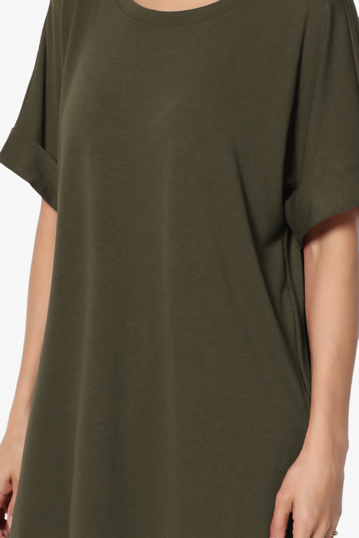 Onella Round Neck Rolled Short Sleeve Top OLIVE_5