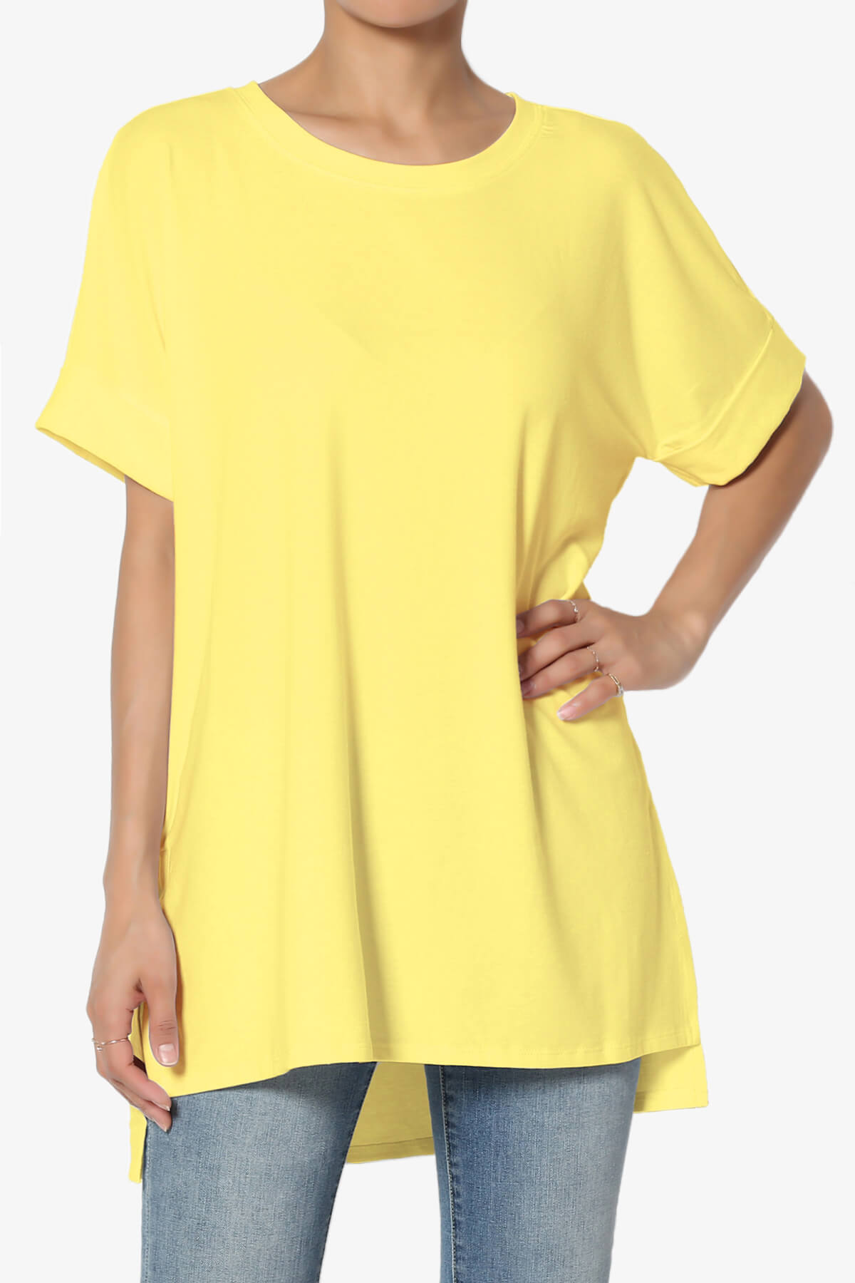Onella Round Neck Rolled Short Sleeve Top YELLOW_1