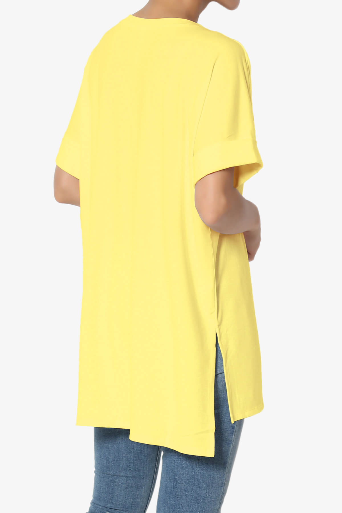 Onella Round Neck Rolled Short Sleeve Top YELLOW_4