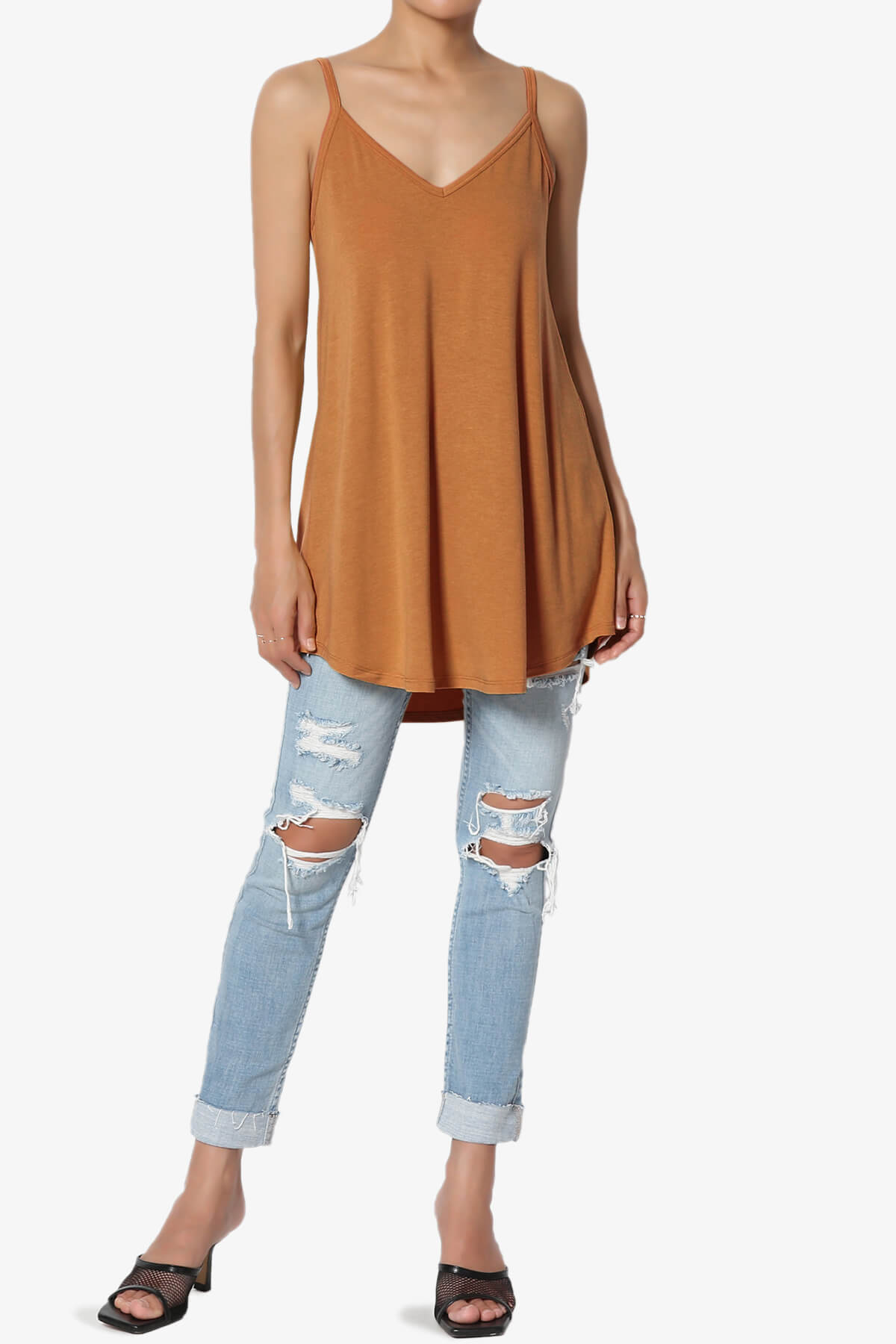 Chelsea Scoop & V Neck Flared Camisole Top ALMOND_6