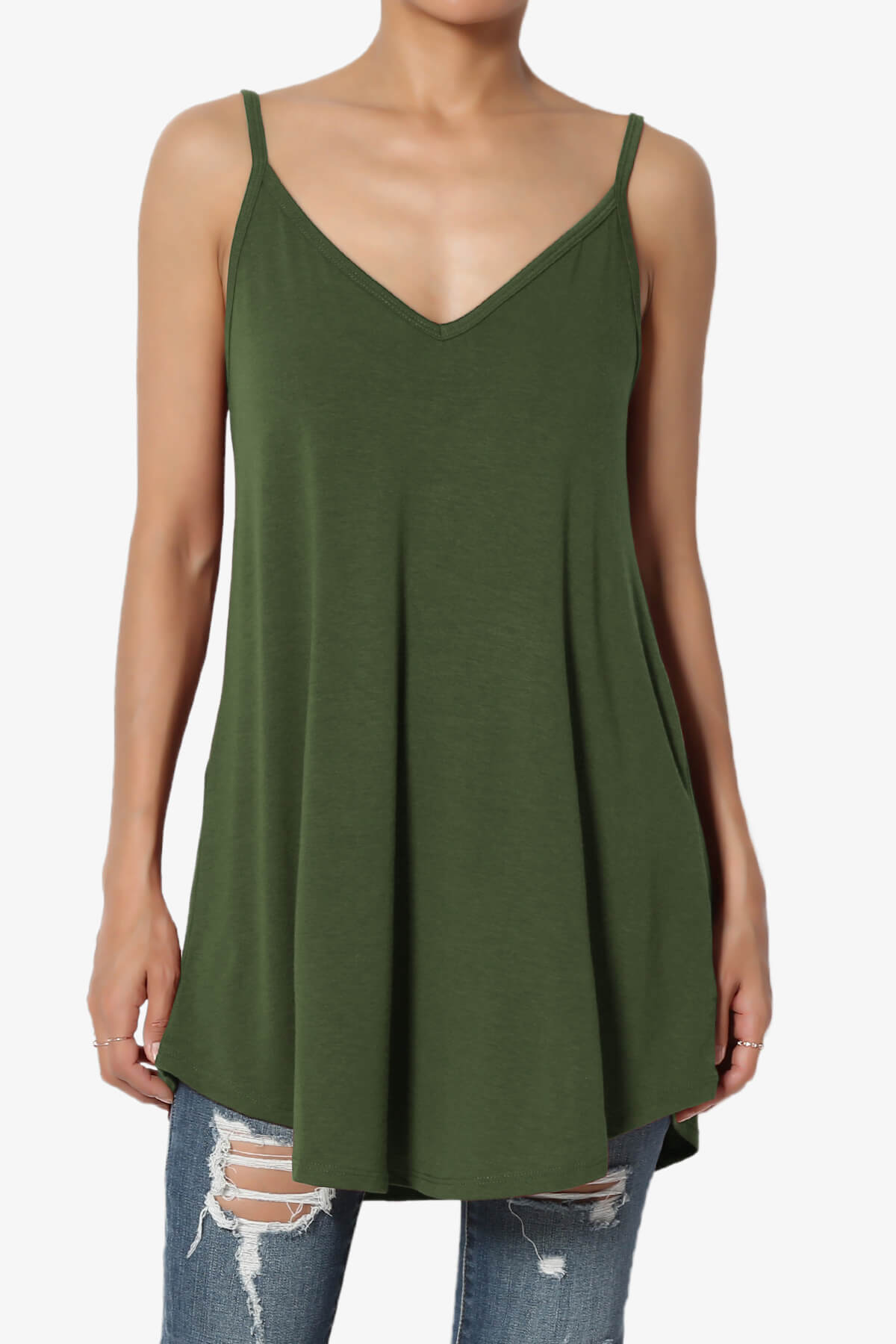 Load image into Gallery viewer, Chelsea Scoop &amp;amp; V Neck Flared Camisole Top ARMY GREEN_1
