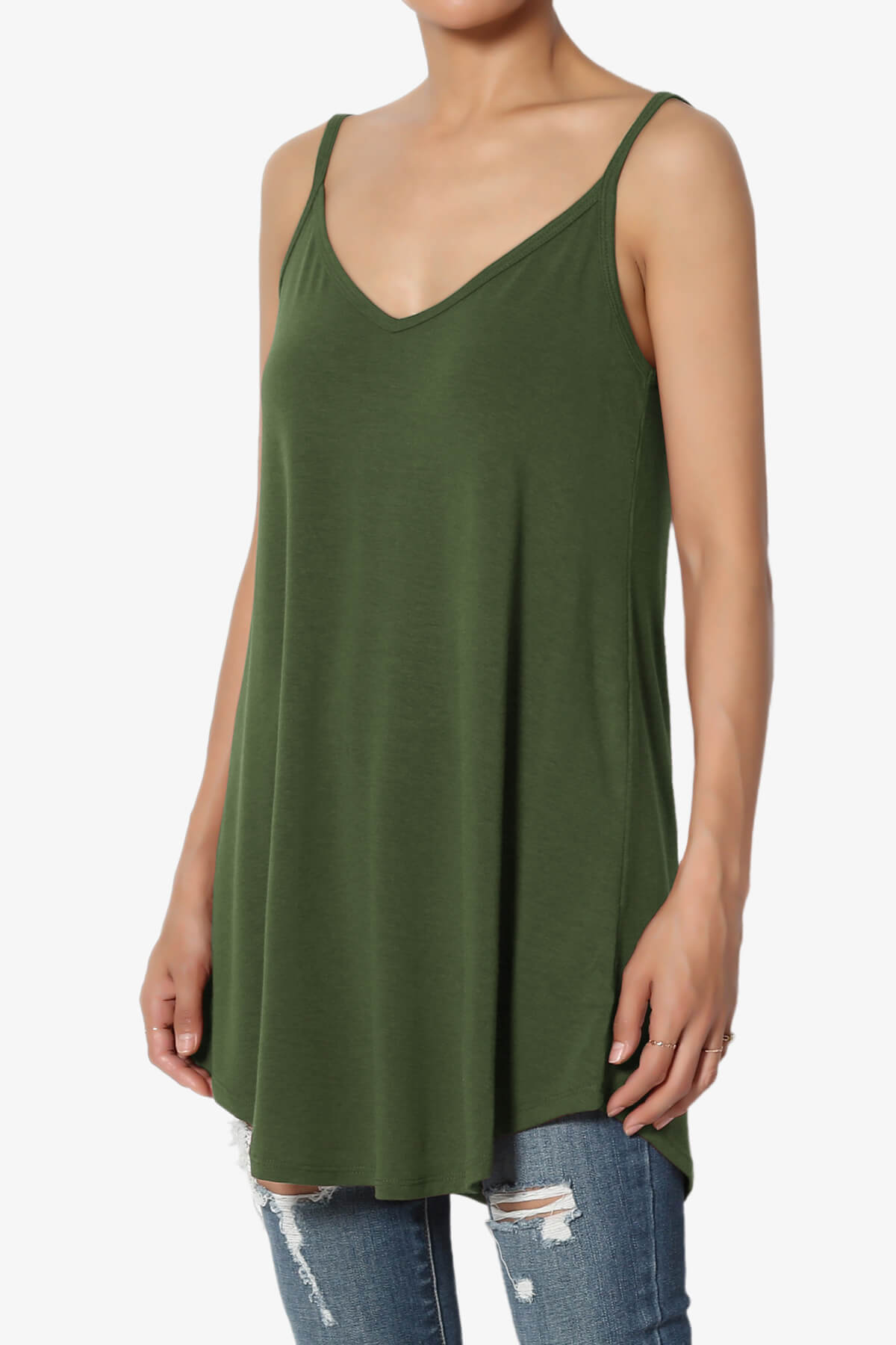 Chelsea Scoop & V Neck Flared Camisole Top ARMY GREEN_3