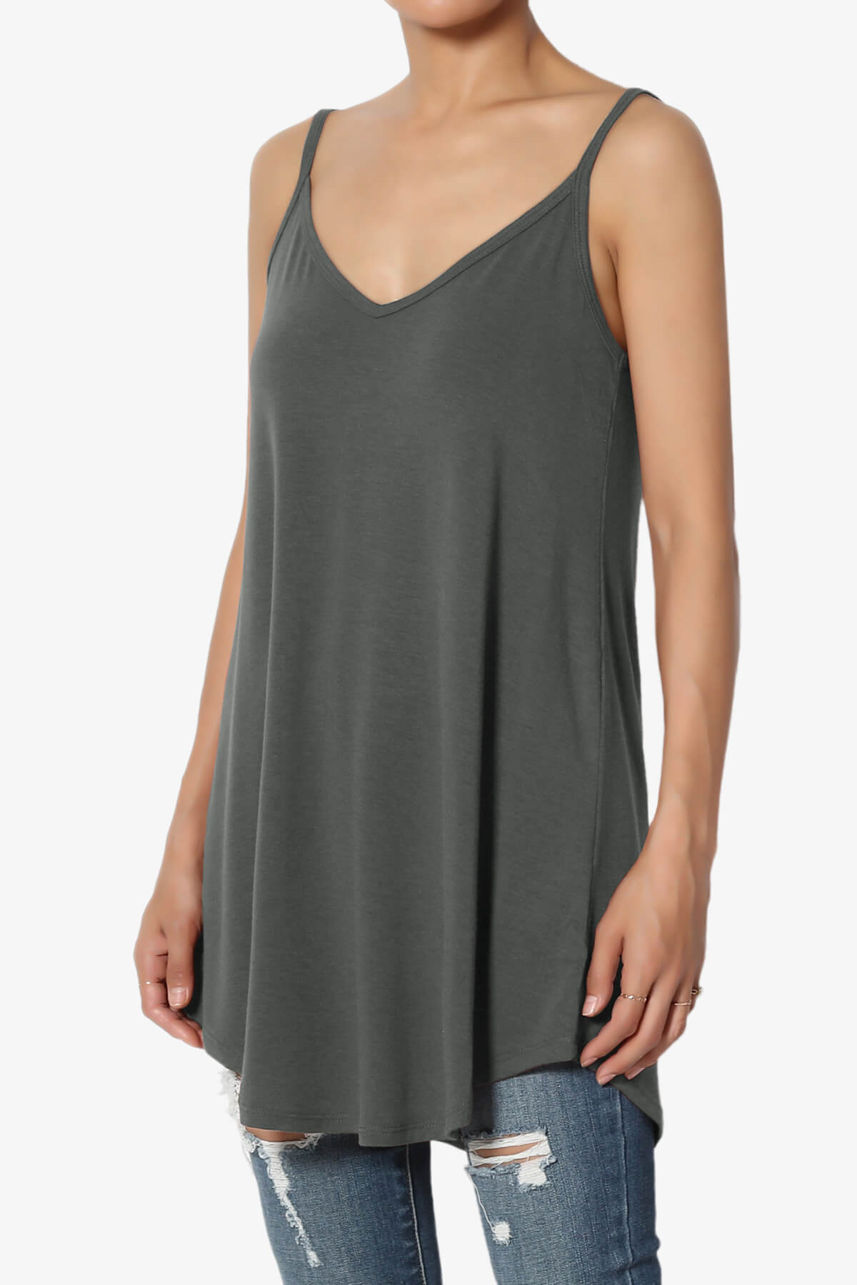 Chelsea Scoop & V Neck Flared Camisole Top ASH GREY_3