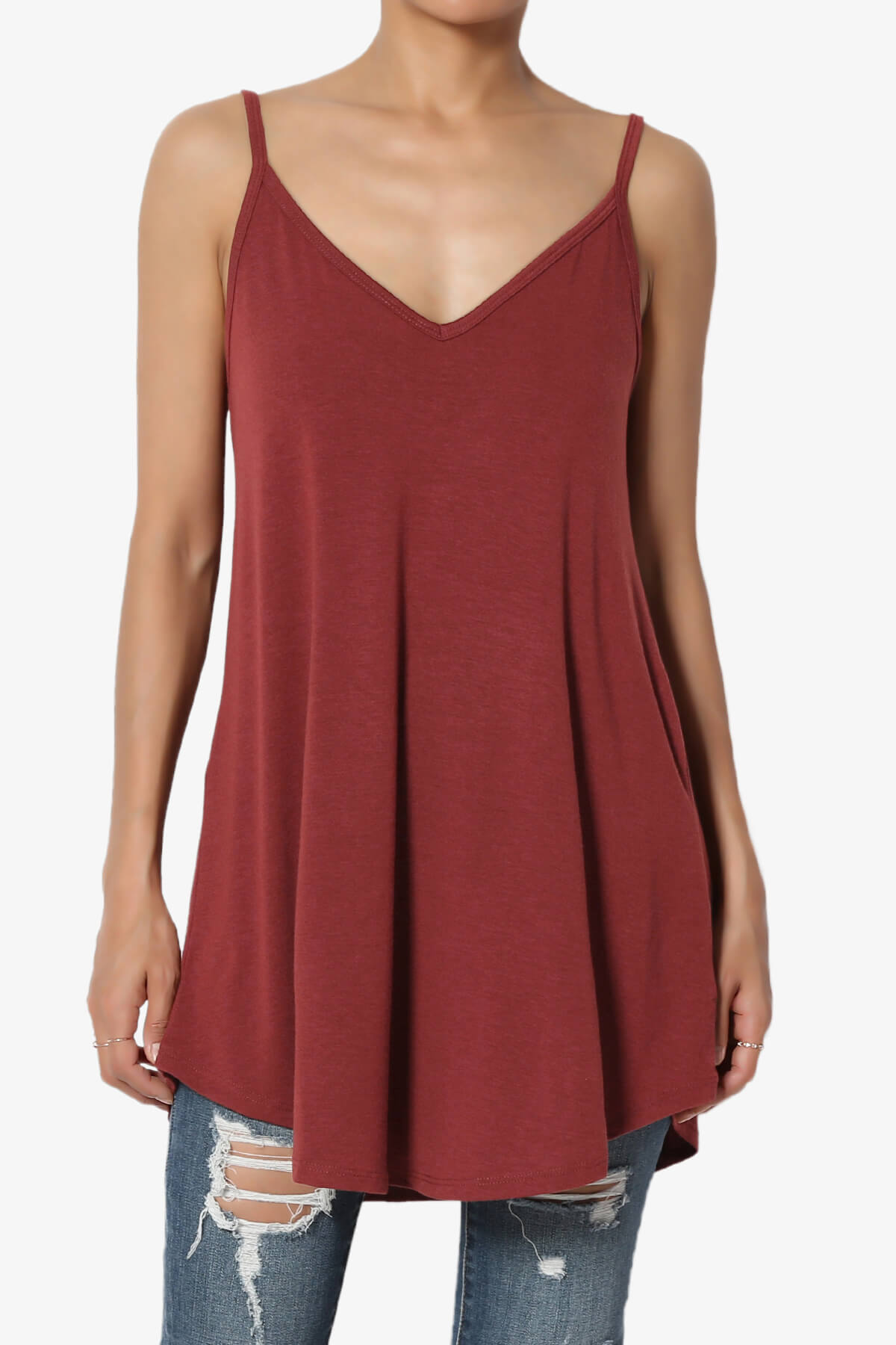 Chelsea Scoop & V Neck Flared Camisole Top BRICK_1