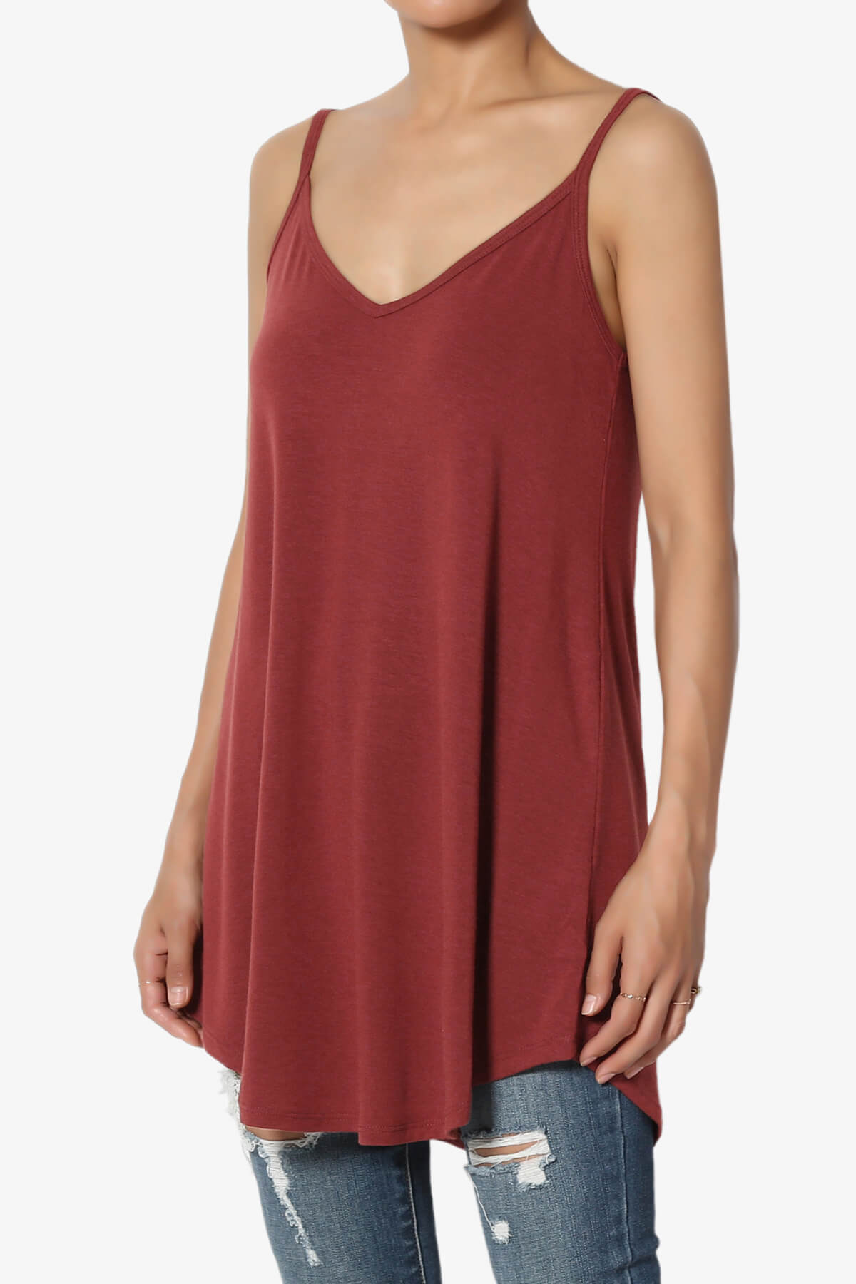Chelsea Scoop & V Neck Flared Camisole Top BRICK_3