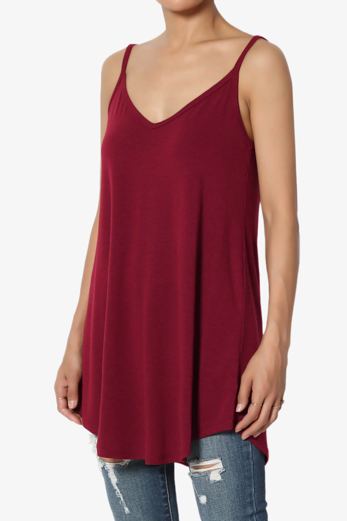 Chelsea Scoop & V Neck Flared Camisole Top BURGUNDY_3