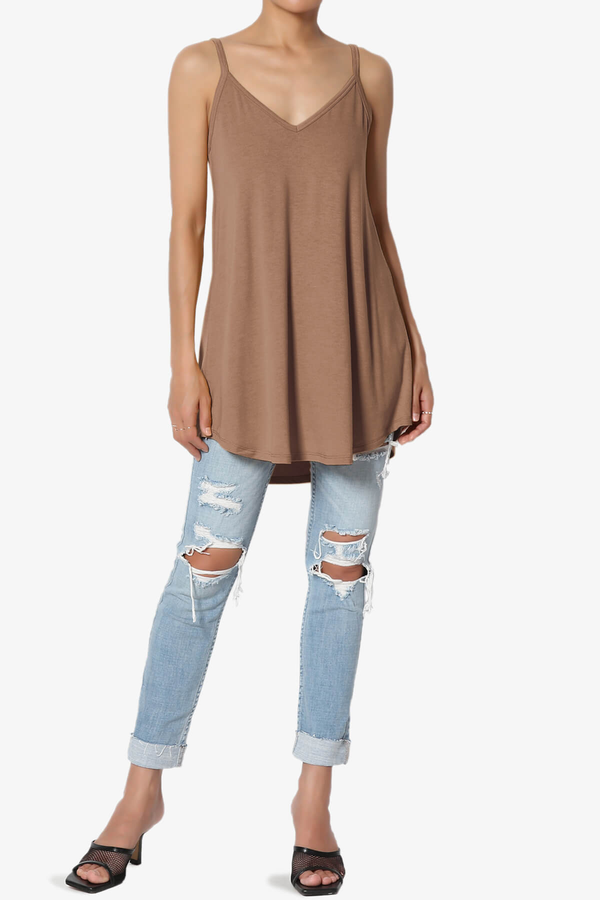 Chelsea Scoop & V Neck Flared Camisole Top COCOA_6