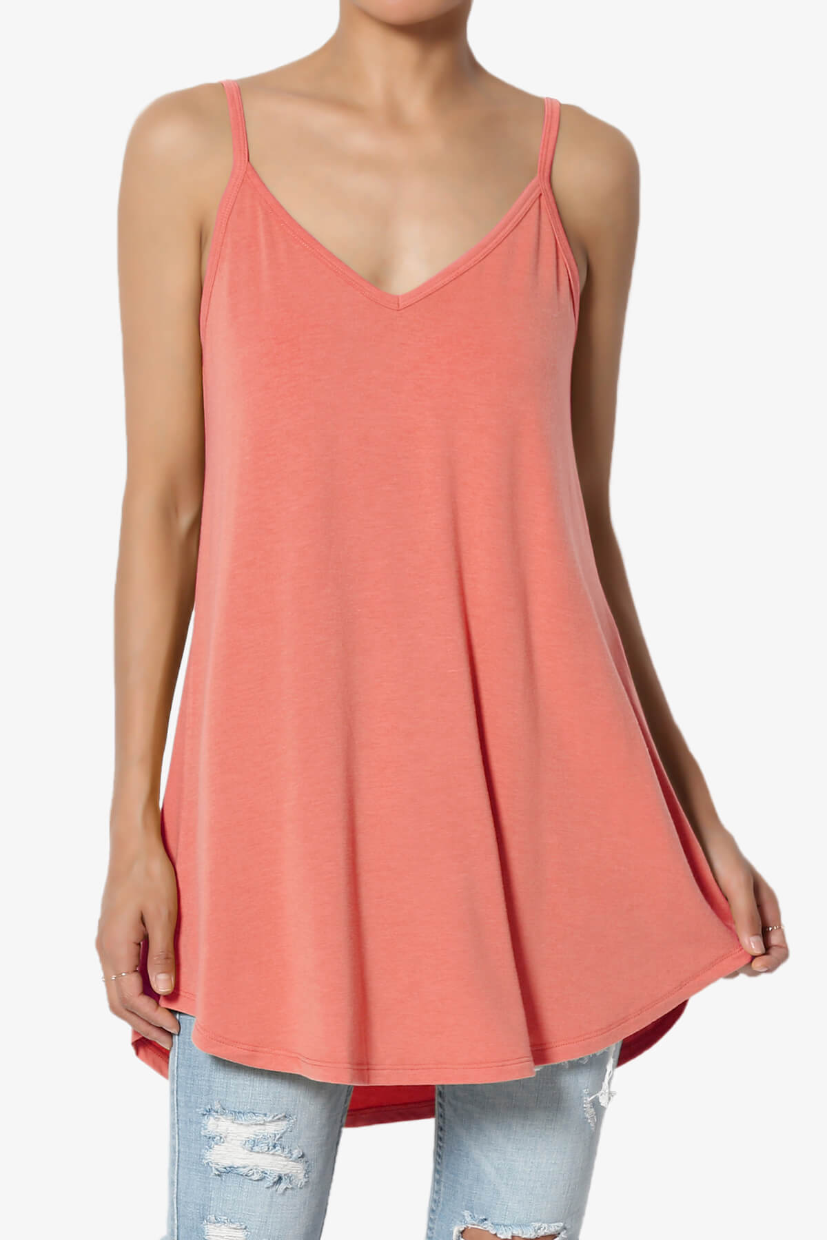 Chelsea Scoop & V Neck Flared Camisole Top CORAL_1
