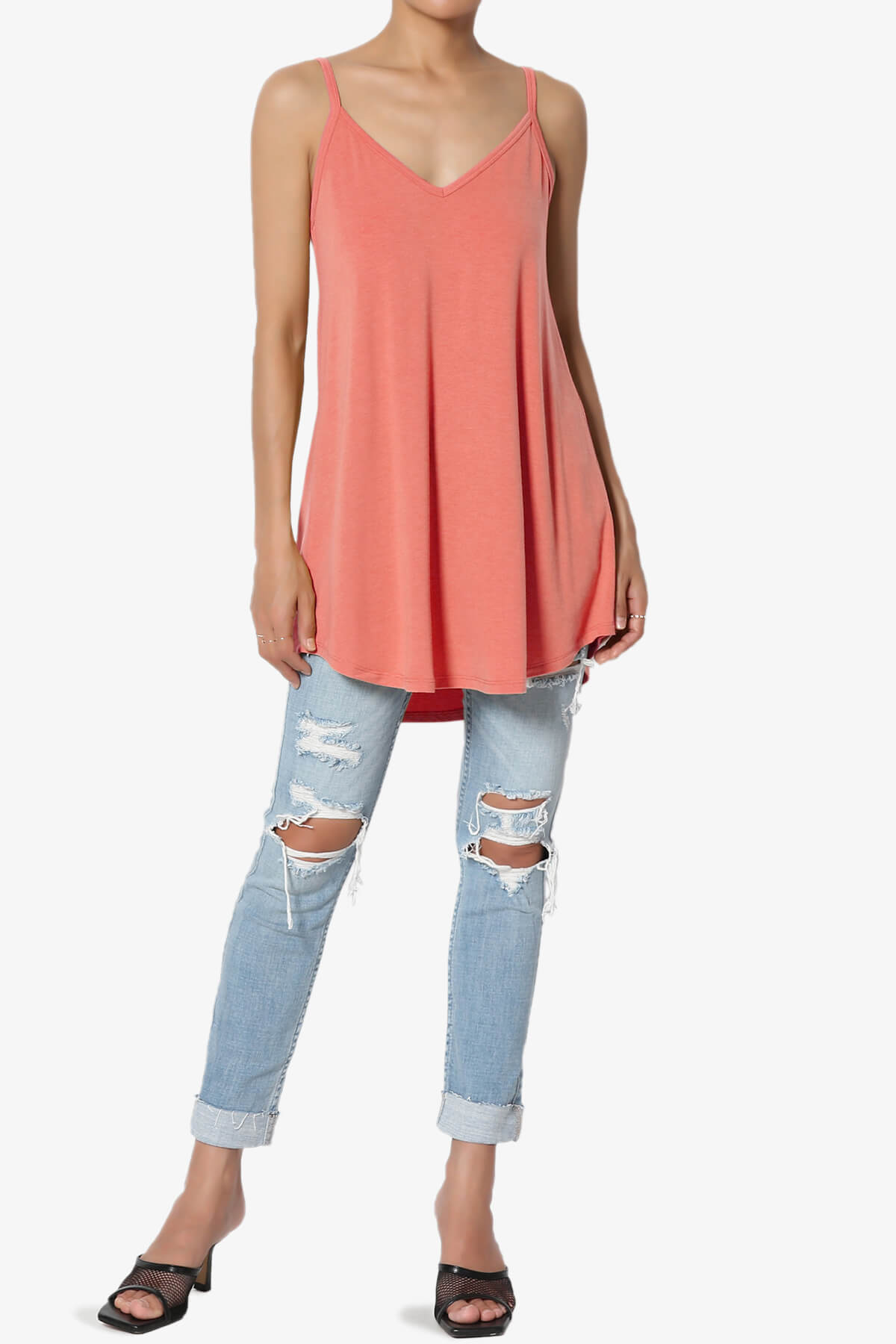 Chelsea Scoop & V Neck Flared Camisole Top CORAL_6
