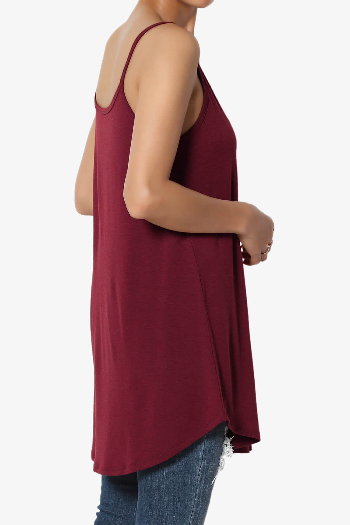 Chelsea Scoop & V Neck Flared Camisole Top DARK BURGUNDY_4