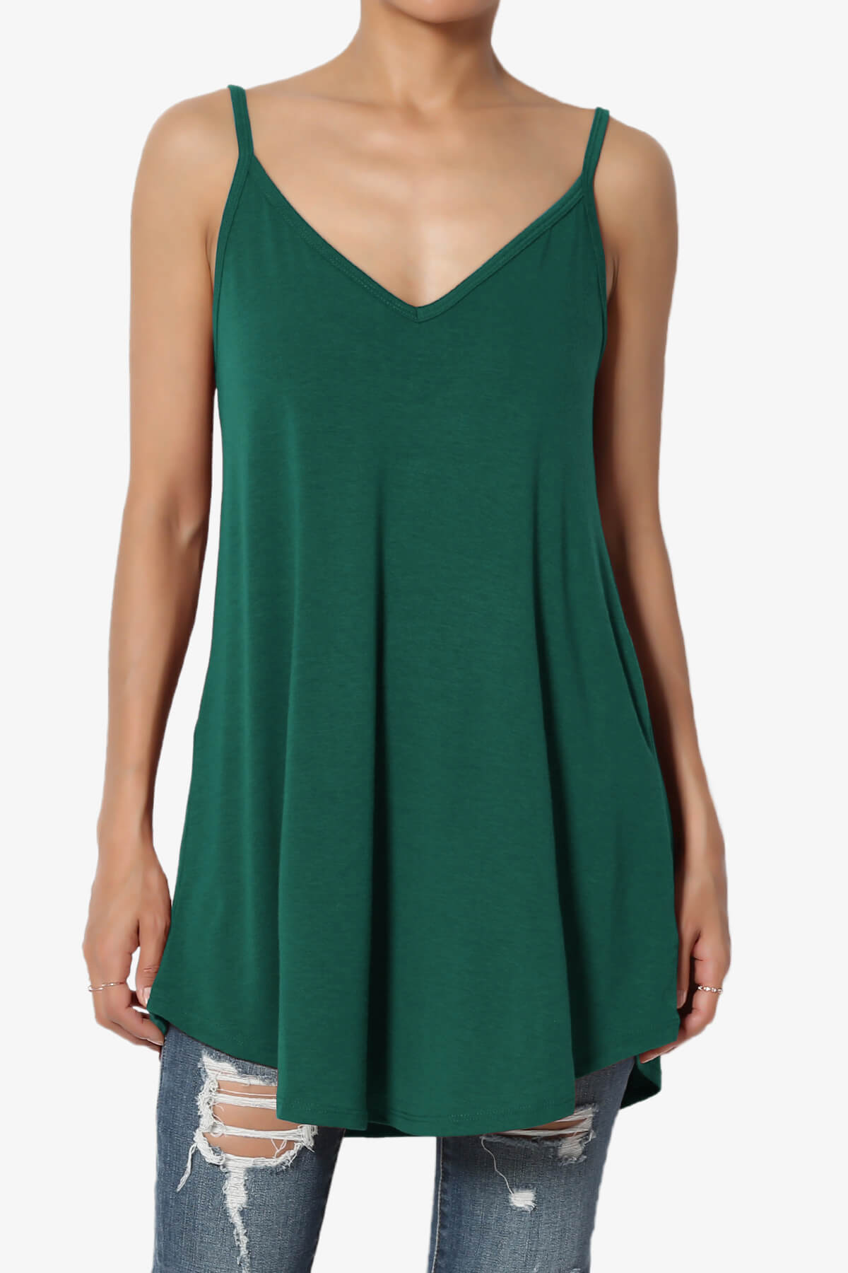 Chelsea Scoop & V Neck Flared Camisole Top DARK GREEN_1