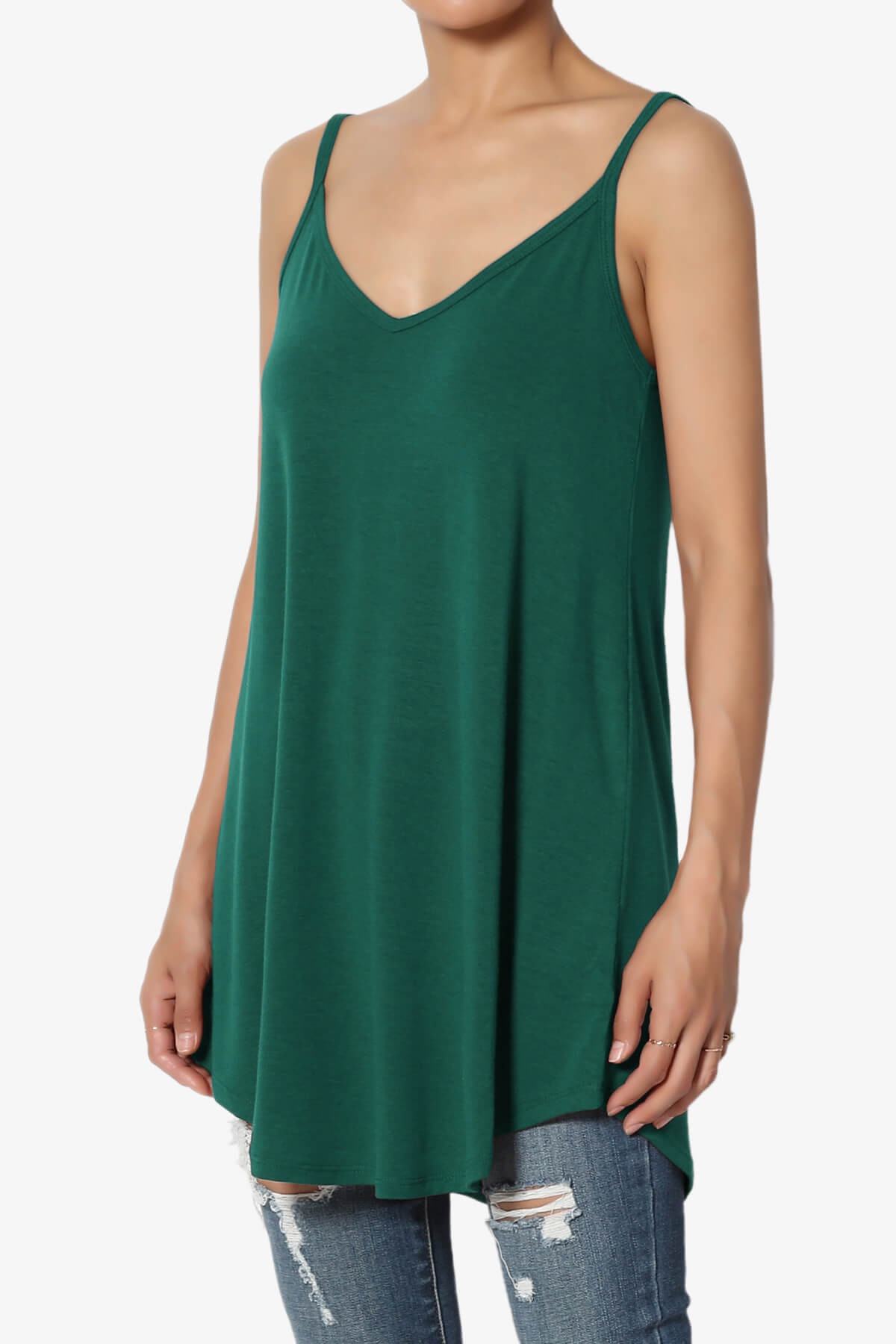 Chelsea Scoop & V Neck Flared Camisole Top DARK GREEN_3