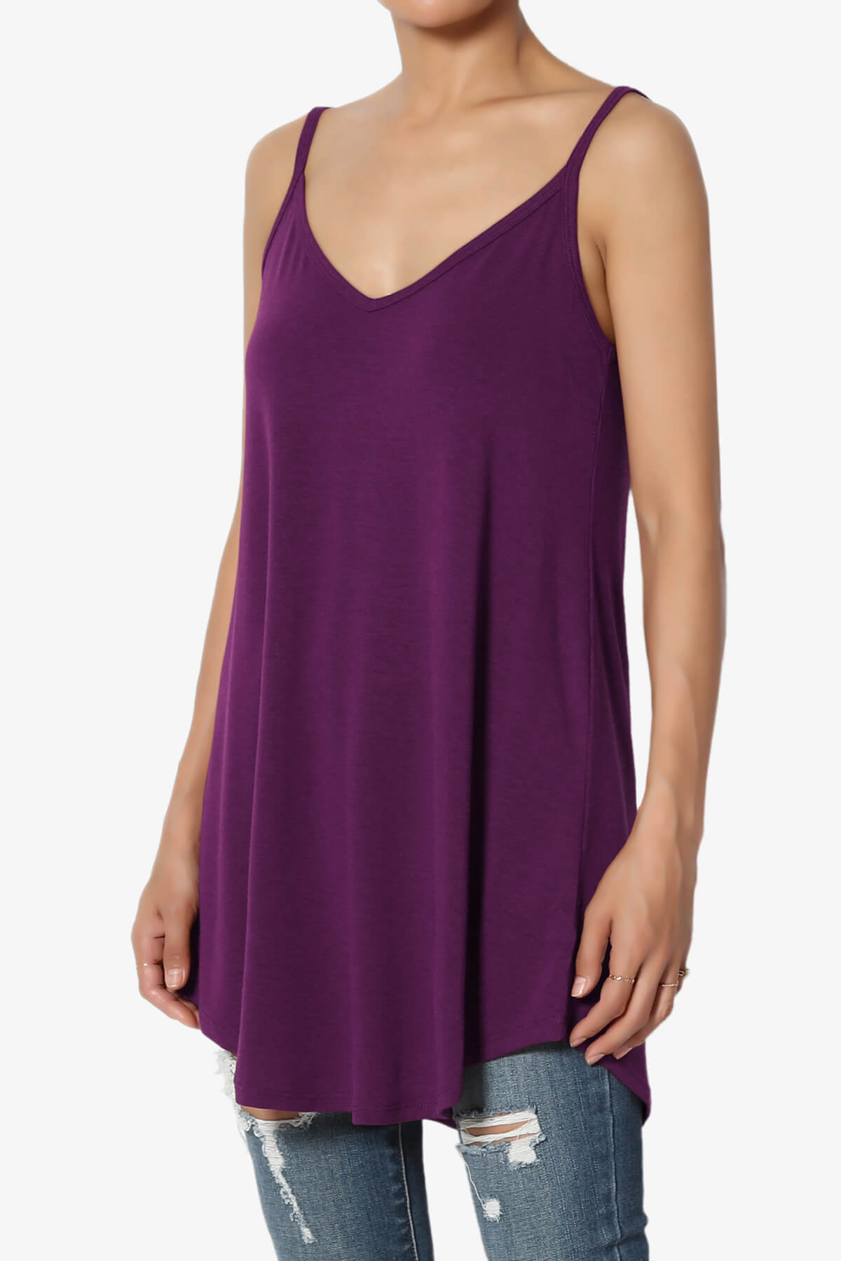 Chelsea Scoop & V Neck Flared Camisole Top DARK PLUM_3