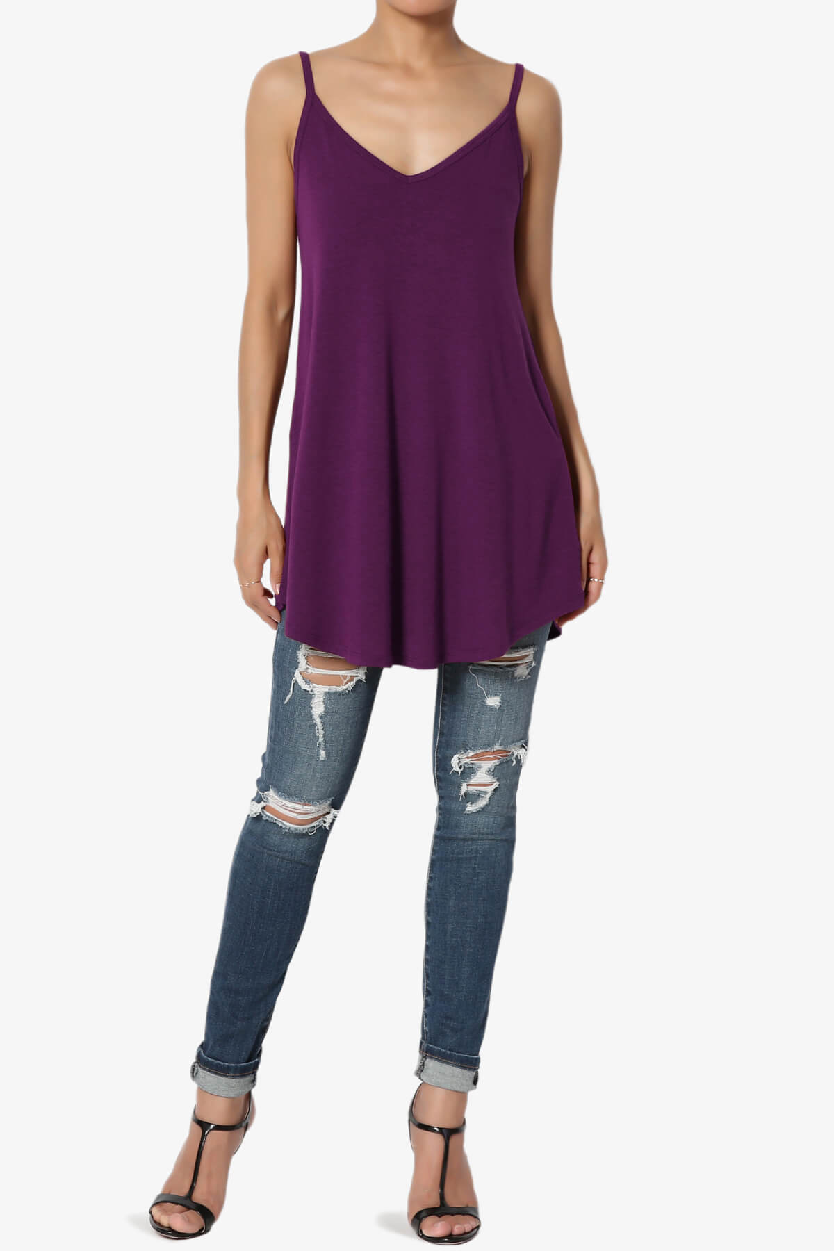 Chelsea Scoop & V Neck Flared Camisole Top DARK PLUM_6