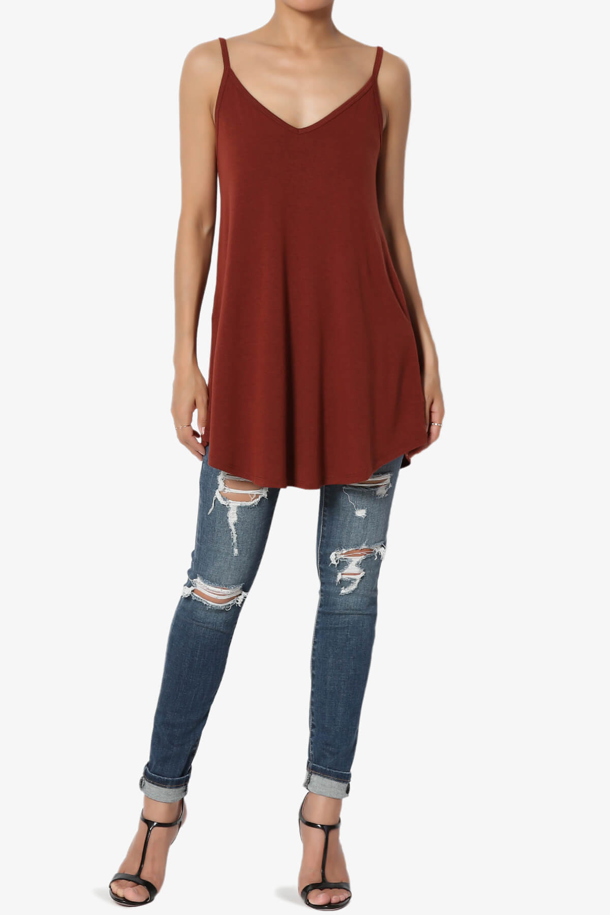 Load image into Gallery viewer, Chelsea Scoop &amp;amp; V Neck Flared Camisole Top DARK RUST_6
